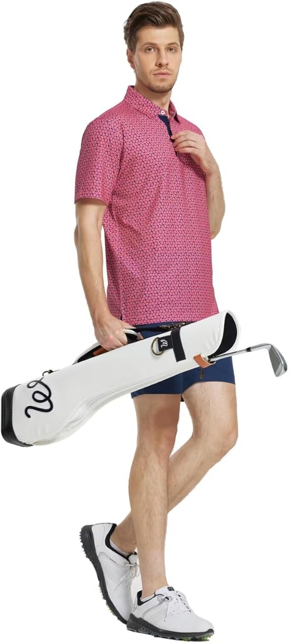 Camisa de golf para hombre de manga corta Seco ajuste impresión humedad Wicking patrones de rendimiento camisa de polo con cuello
