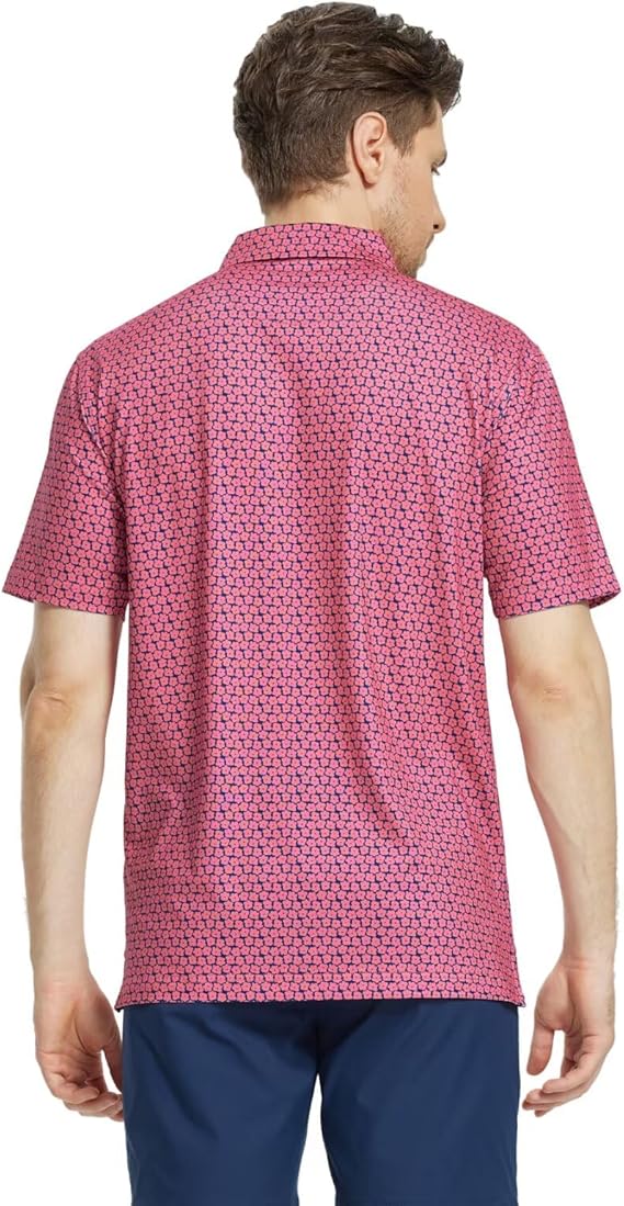 Camisa de golf para hombre de manga corta Seco ajuste impresión humedad Wicking patrones de rendimiento camisa de polo con cuello