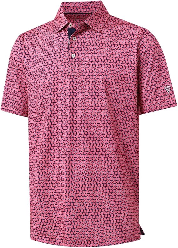 Camisa de golf para hombre de manga corta Seco ajuste impresión humedad Wicking patrones de rendimiento camisa de polo con cuello