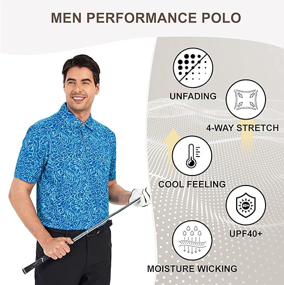 Camisetas de golf premium para hombres Camiseta de cuello de manga corta de Polo de rendimiento de ajuste seco